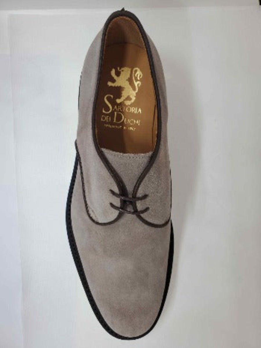 Casual Derby Shoe Soft Suede Calfskin - Sand Color Regular Shape  | With Smooth Upper and Piping in  Contrasting Leather Soft Flexible  Extralight Sole | Sartoria Dei Duchi - Atri