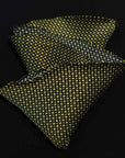 Rounded Pocket Square-100% Pure Silk-Dark base with yellow circles-Fazzoletto da Taschino "Pineto"|Sartoria Dei Duchi-Atri